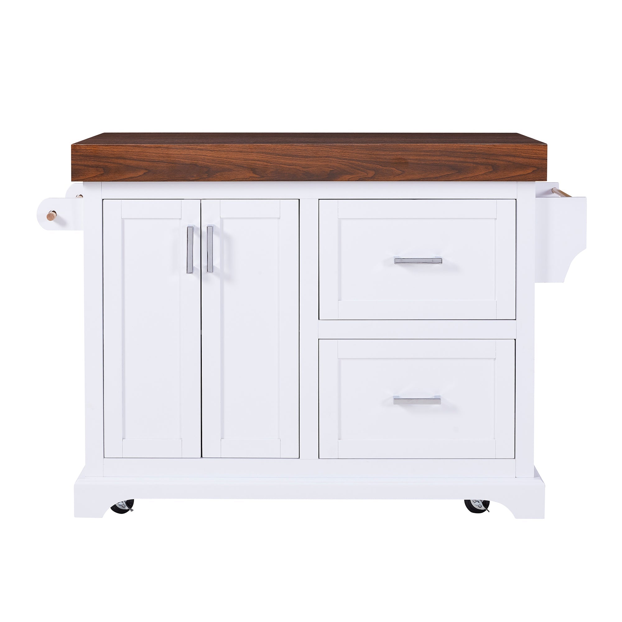 K&K 53' Large Kitchen Island with 3.5' Thick Desktop, Spice and Towel Racks, Rolling Kitchen Island with Storage on 5 Wheels, 2 Extra-large Drawers, for Home, Kitchen, Dining Room, Black