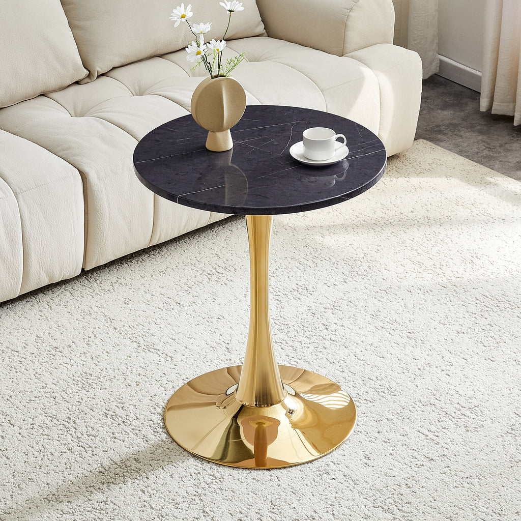 Round Dining Table, 23.6' Circle Tulip Table with Thickened Tabletop & Metal Pedestal, Mid Century Modern Bistro Table for Kitchen, Small Places, Living Room, Cafe (Faux Marble)