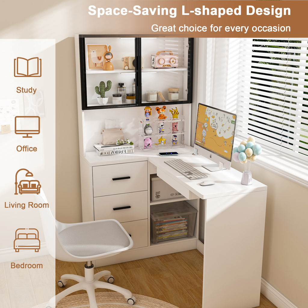 Home office L-shaped computer desk with LED lights