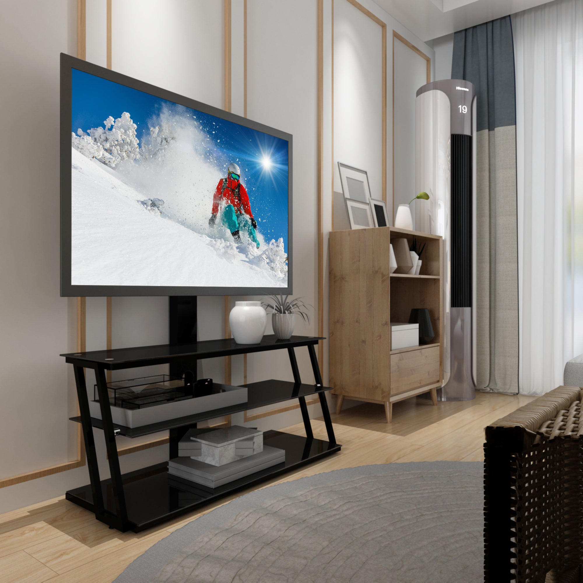 Multi-function TV stand swivel mount side profile