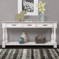 Antique white console table with three drawers — front view