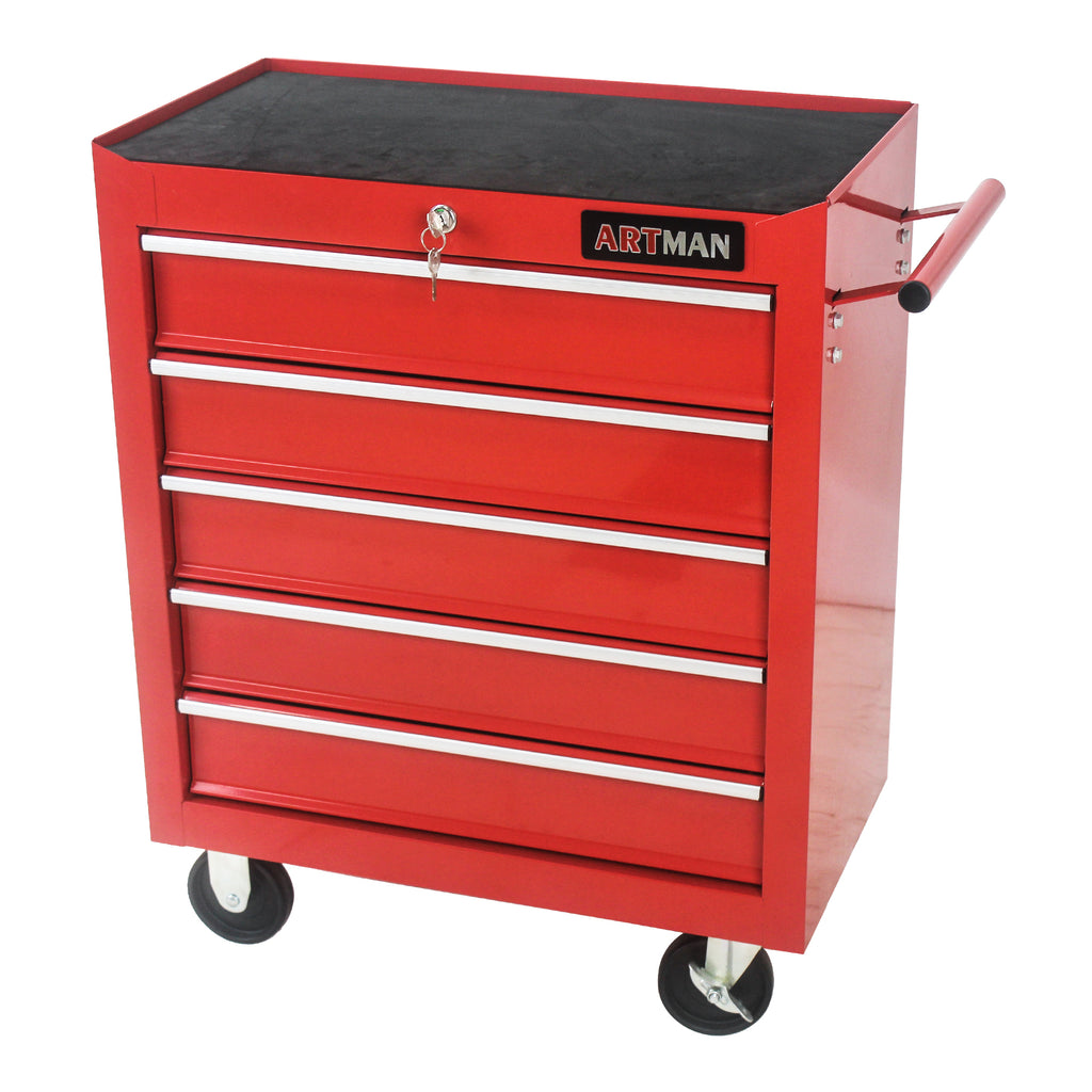 Rolling tool cart side pull handle detail