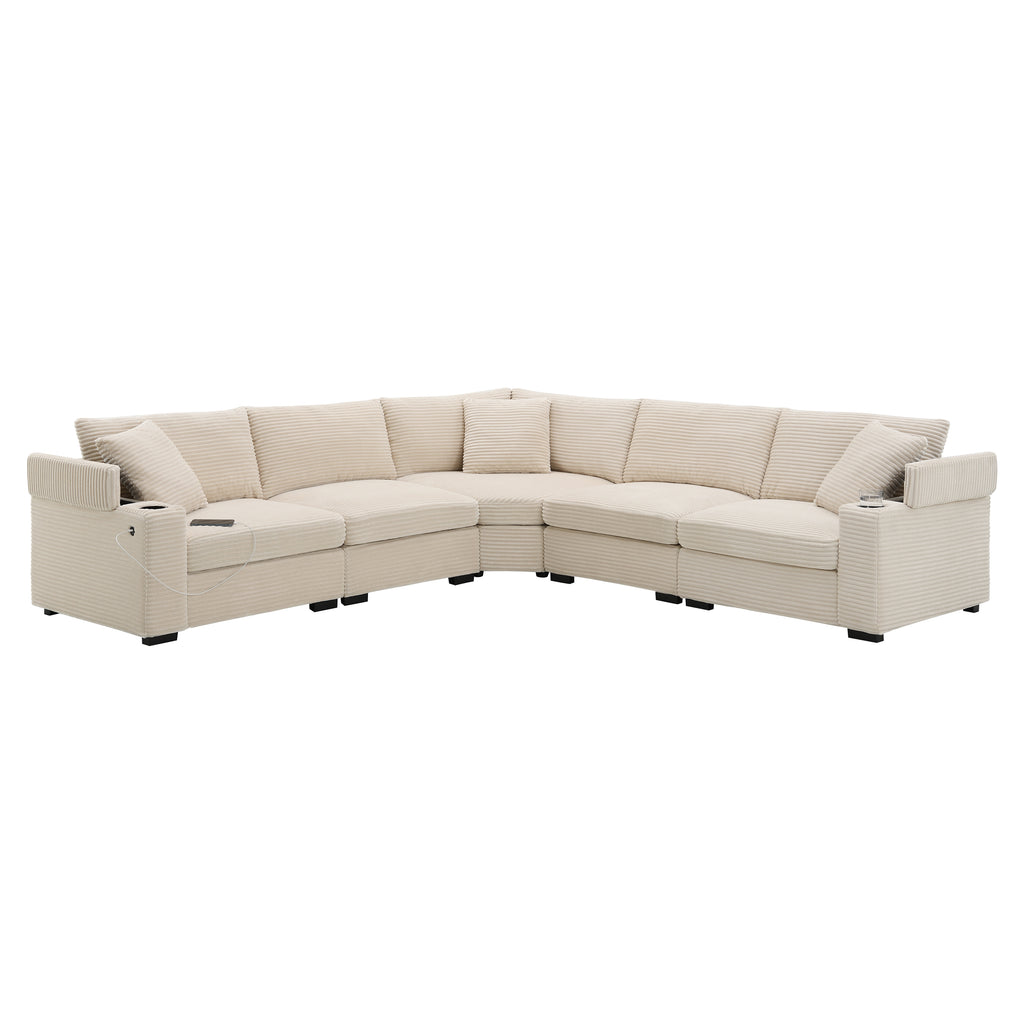 L-shaped beige corduroy sofa apartment living room