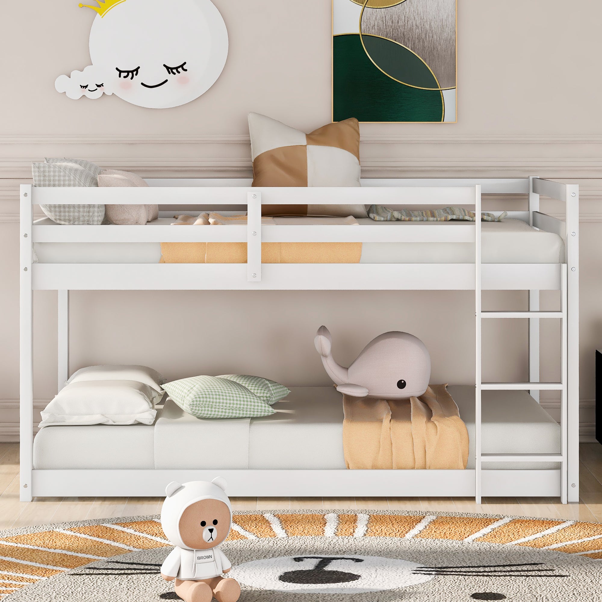 Full-length top bunk guardrail safety feature