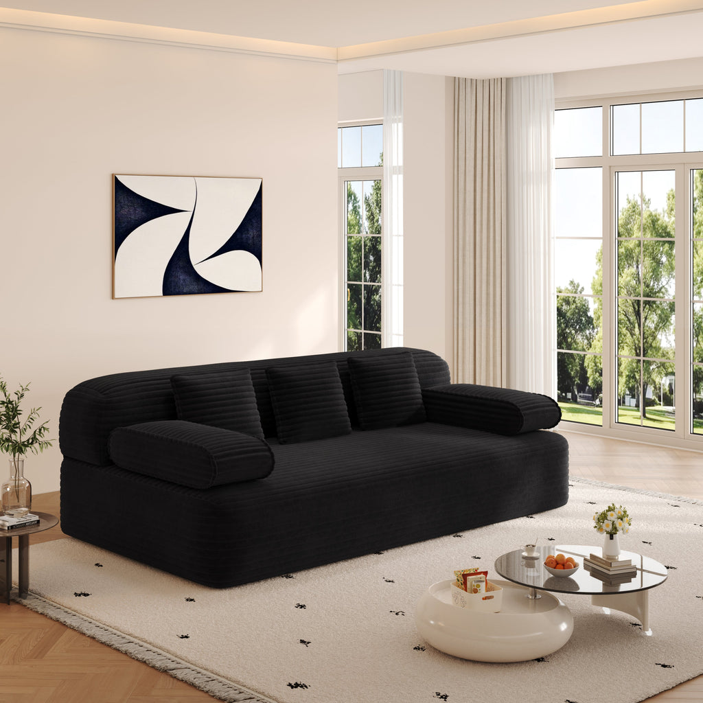 78.7' Frameless Sofa,2-in-1 Convertible Sofa Bed with 3 Pillows – Plush Corduroy Fabric, Multi-Functional 3-Seater Couch for Small Spaces, Apartments and Bedrooms,Beige