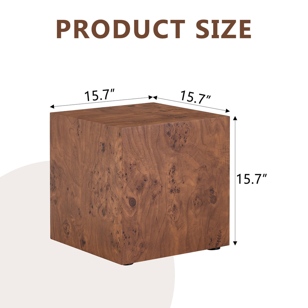 Premium Burl Walnut Veneer MDF Cube Table, Height Adjustable Multi-purpose Coffee Side End Table for Living Room, 11.8'×11.8'×19.7', No Extra Items Included