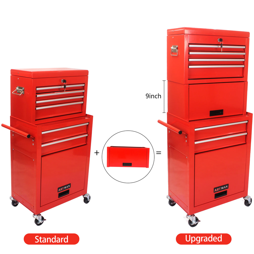 Red powder-coated steel tool chest side pull handle