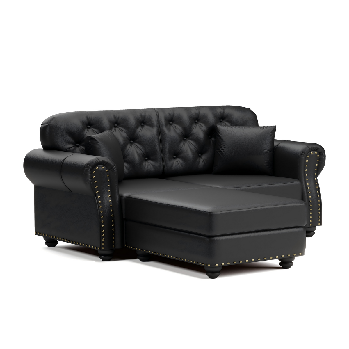 82.6'Upholstered Faux Leather Sofa with Nailhead Trim and Rolled Armrests,Mid-Century Modern Chesterfield Sofa with Button Tufted,Includes 3 Pillows,Black