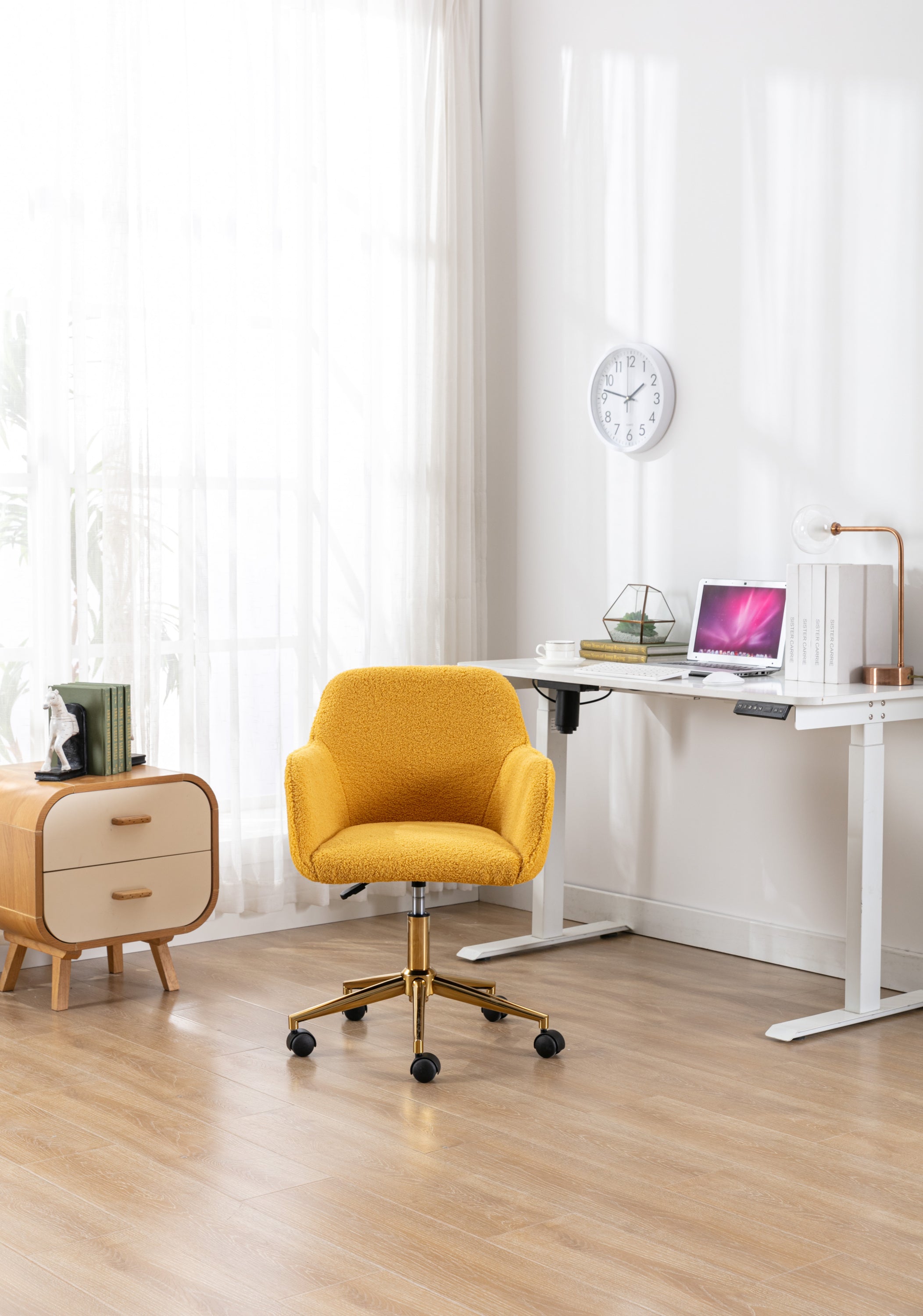 Teddy Office Chair — Adjustable Height with Gold Metal Base & Wheels