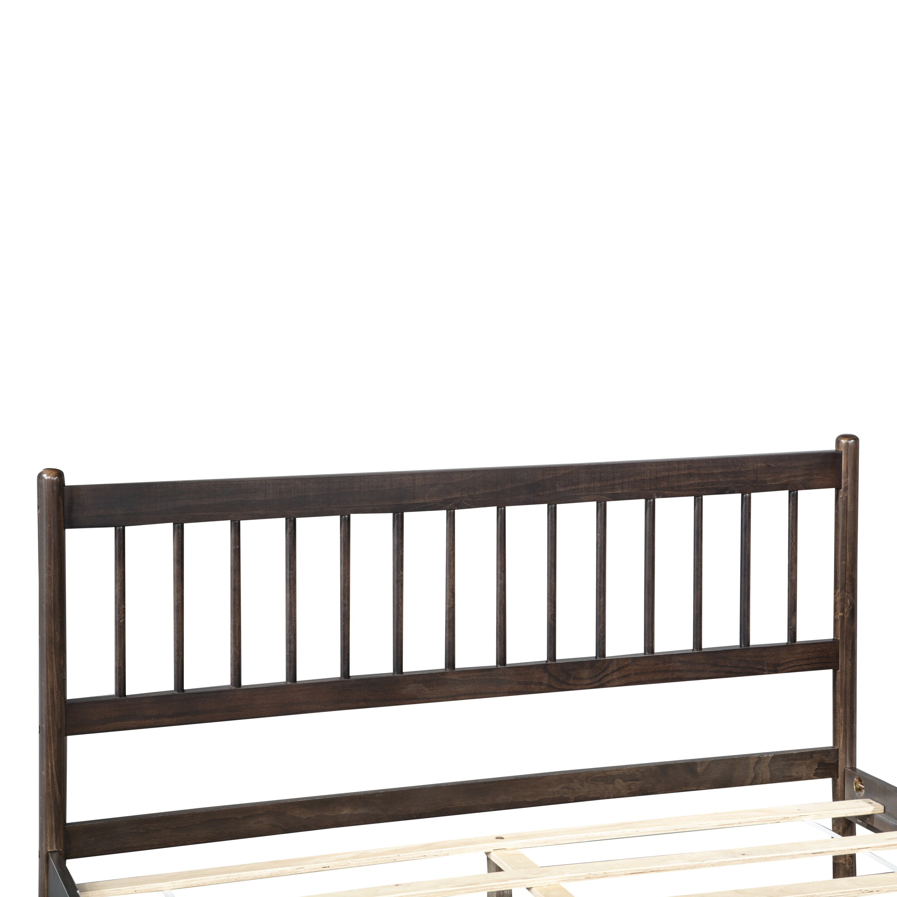 Traditional Style Queen Size Bed with Headboard and Footboard, Pinewood Bed with Strengthened Bed Frame ,Walnut