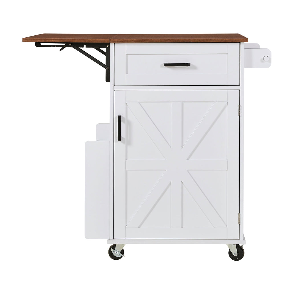 K&K 39.3' Farmhouse Kitchen Island with Drop Leaf, Kitchen Storage Island with Open Side Rack, One Drawer, Towel Rack, Rolling Kitchen Cart with Lockable Wheels for Lawn Garden, Black