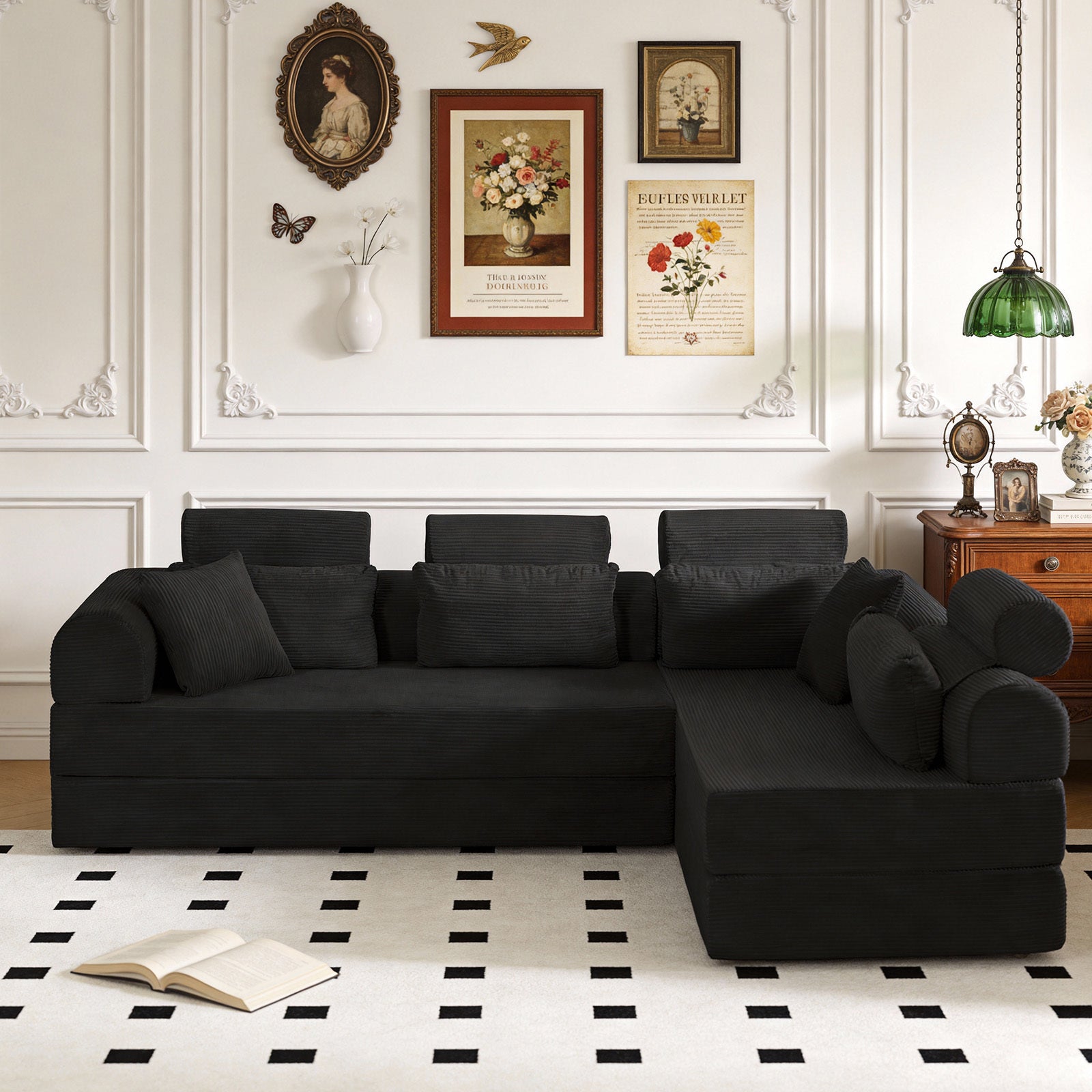 Black corduroy upholstery close-up