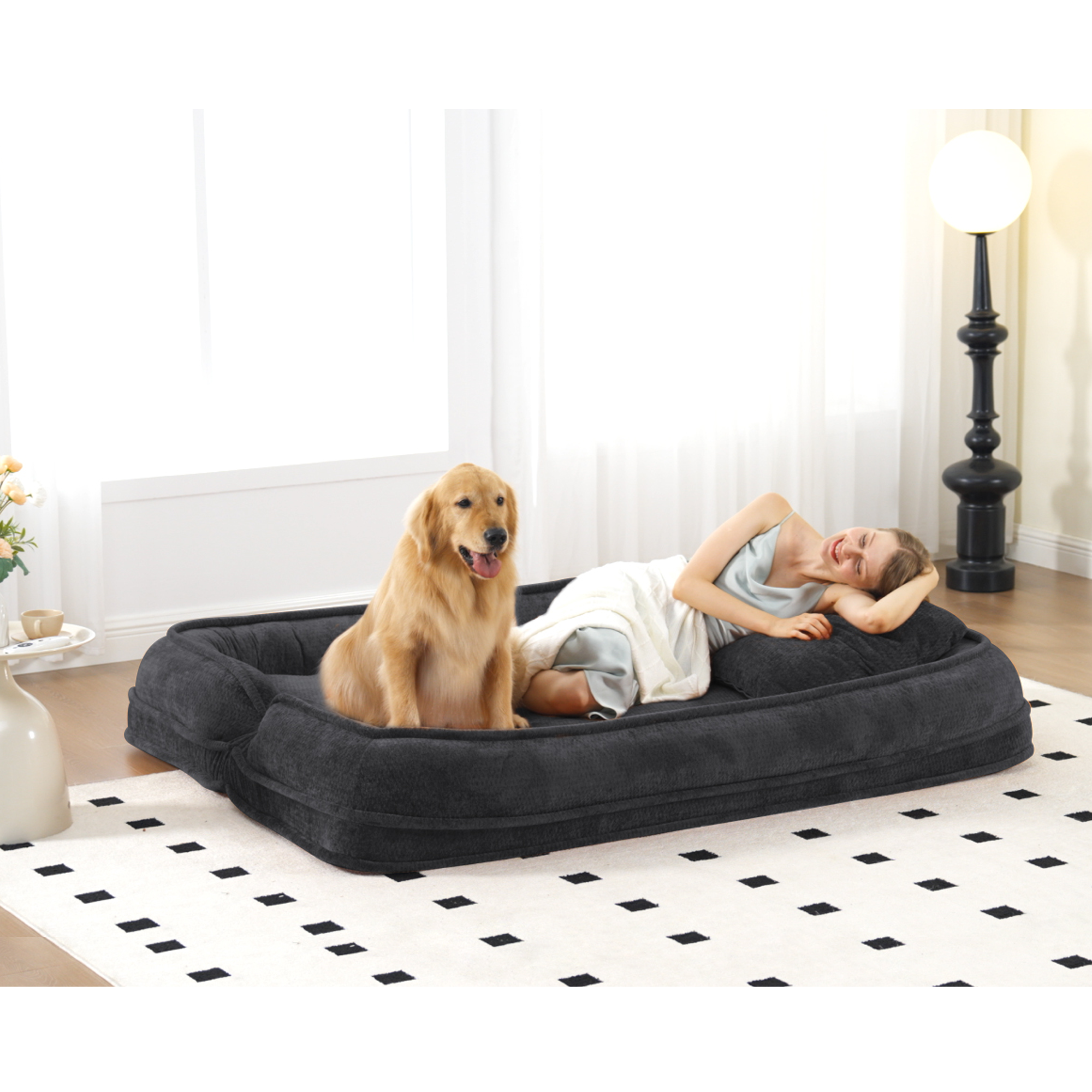 2-seat human dog bed metal frame backrest mechanism