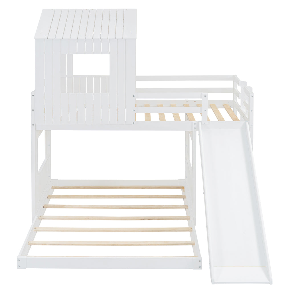 Farmhouse playhouse bunk bed in kids bedroom