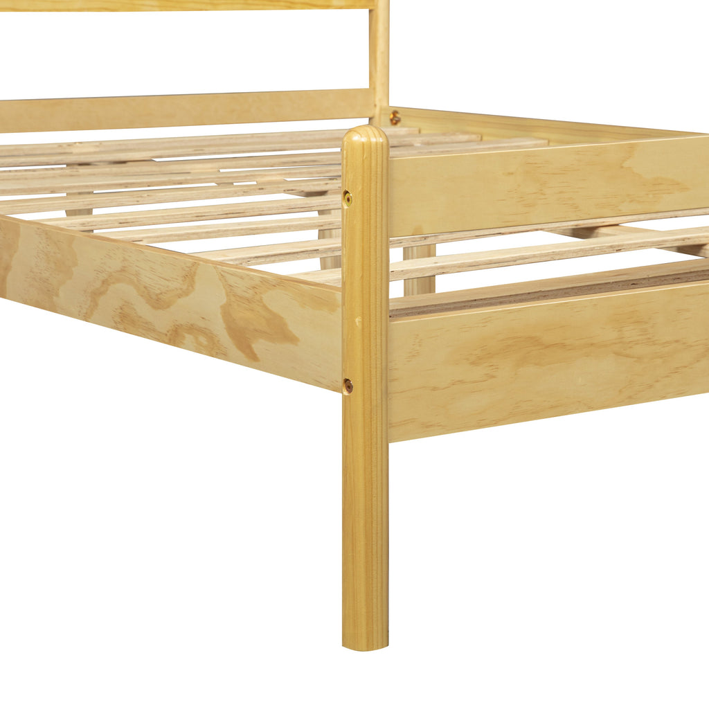 Traditional Style Queen Size Bed with Headboard and Footboard, Pinewood Bed with Strengthened Bed Frame ,Walnut