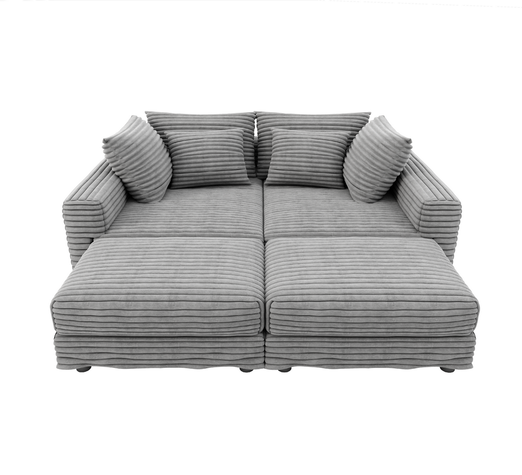 102.4 'Plush Corduroy 4-Seat Sofa,Modern Comfy Upholstered Sofa Cloud Couch,Deep Seat Couches with Soft Pillows and 3 Ottomans,Convertible Sofa Lounge Chair,Black(Old SKU:W1885S00287)