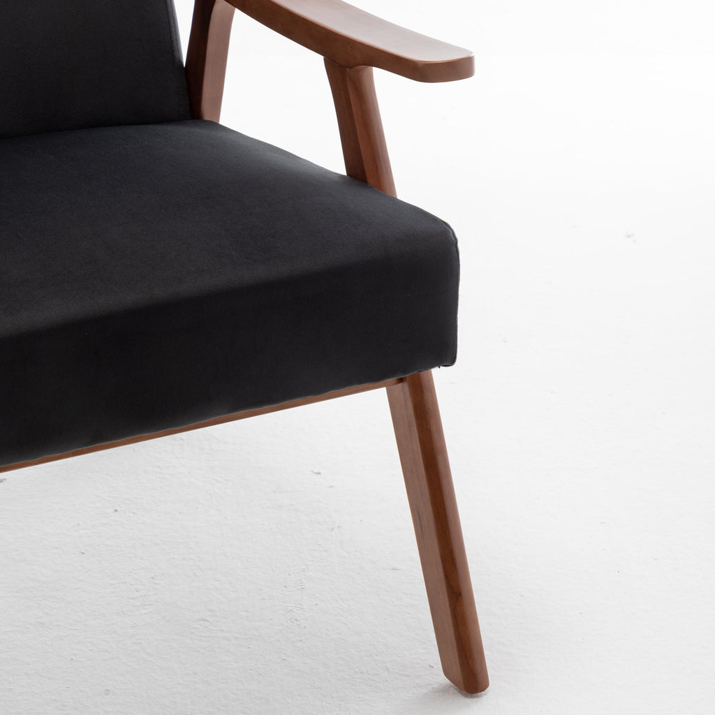 Velvet Mid-Century Wingback Accent Chair — Wood Frame & Thick Backrest