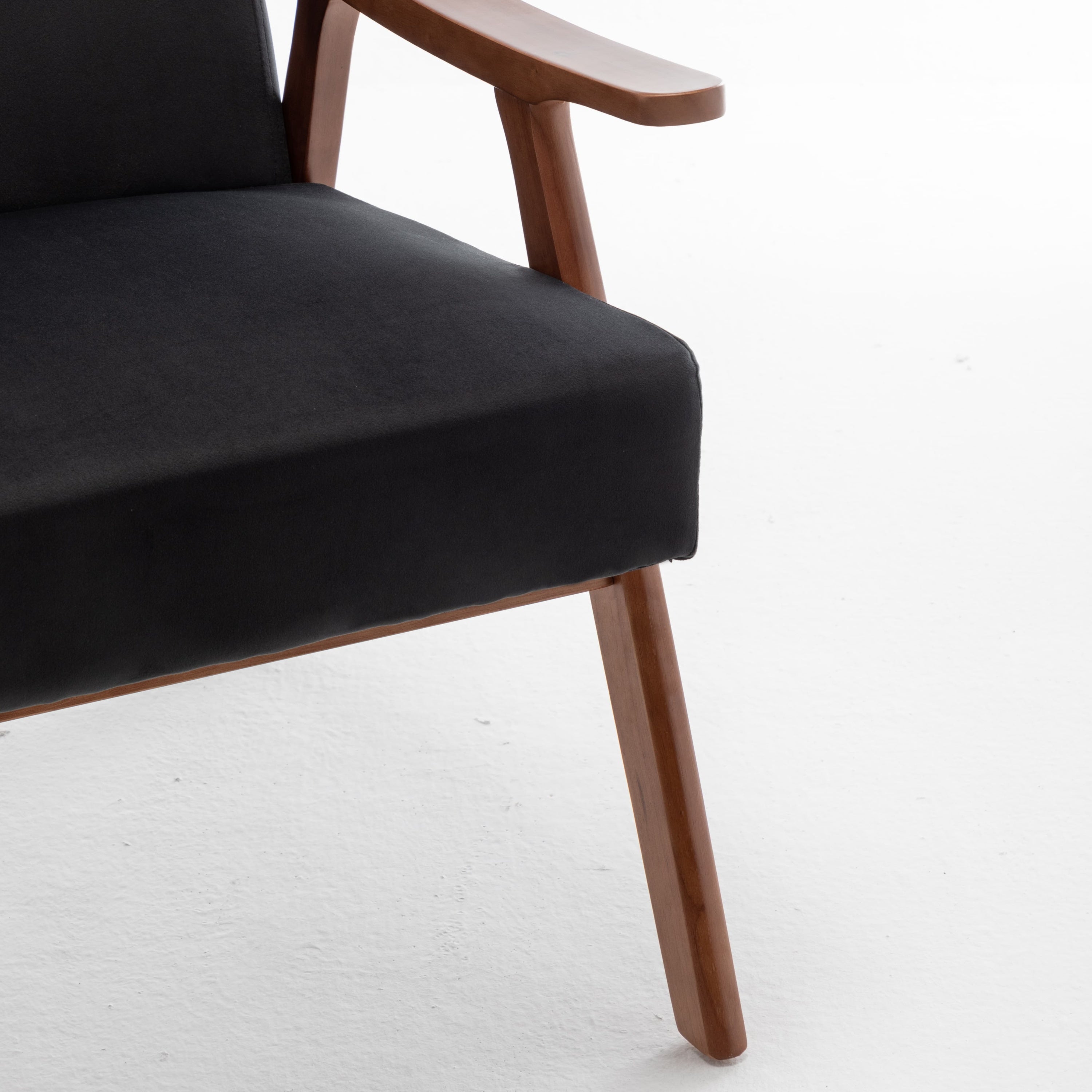 Velvet Mid-Century Wingback Accent Chair — Wood Frame & Thick Backrest