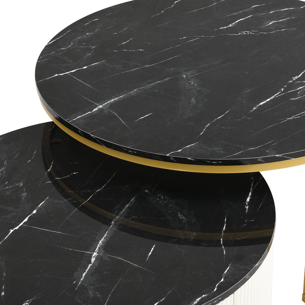 Black and gold nesting coffee tables tucked together
