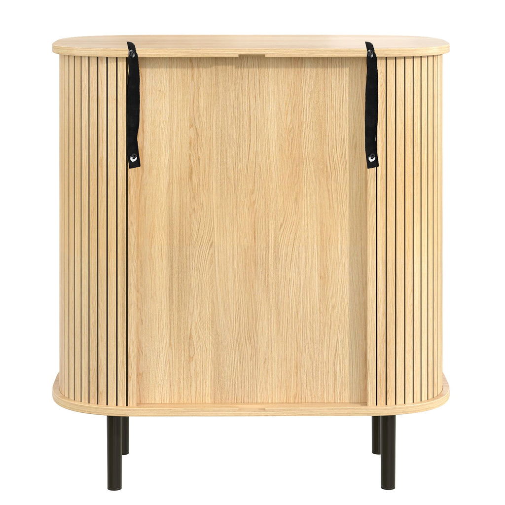28' Fluted Wine Bar Cabinet with 8-Grid Wine Rack, 5-Level Adjustable Shelves, 2 Glass Holders, Smoothly Sliding Tambour Doors, 4 Hidden Storage Space on the Side, Modern Liquor Coffee Station, Black