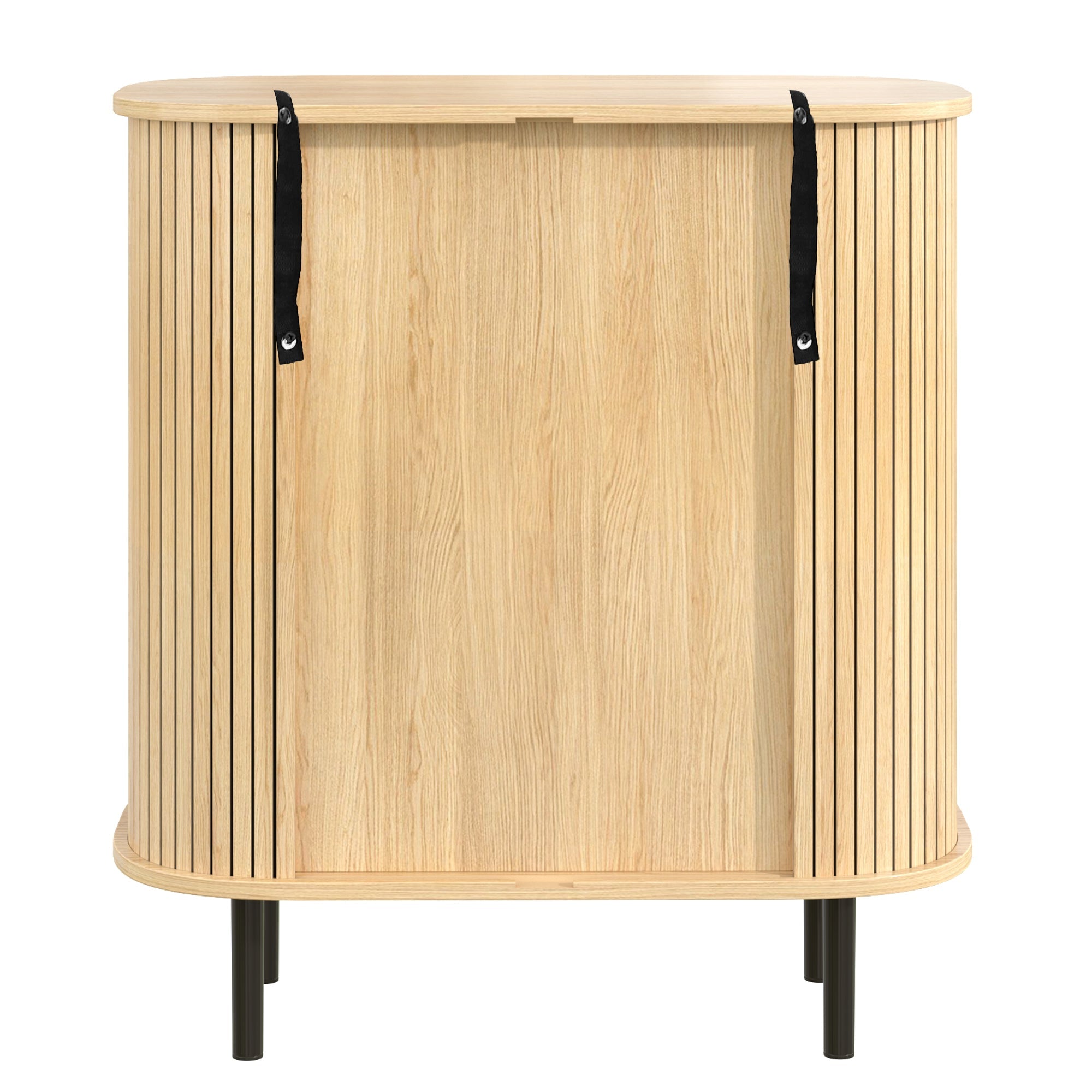 28' Fluted Wine Bar Cabinet with 8-Grid Wine Rack, 5-Level Adjustable Shelves, 2 Glass Holders, Smoothly Sliding Tambour Doors, 4 Hidden Storage Space on the Side, Modern Liquor Coffee Station, Black