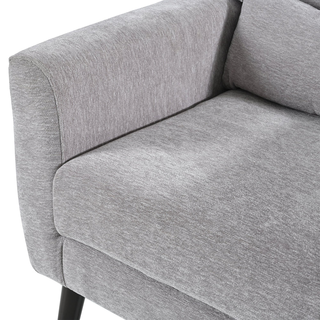 Chenille Accent Chair with Lumbar Pillow — Mid-Century Rubberwood Legs