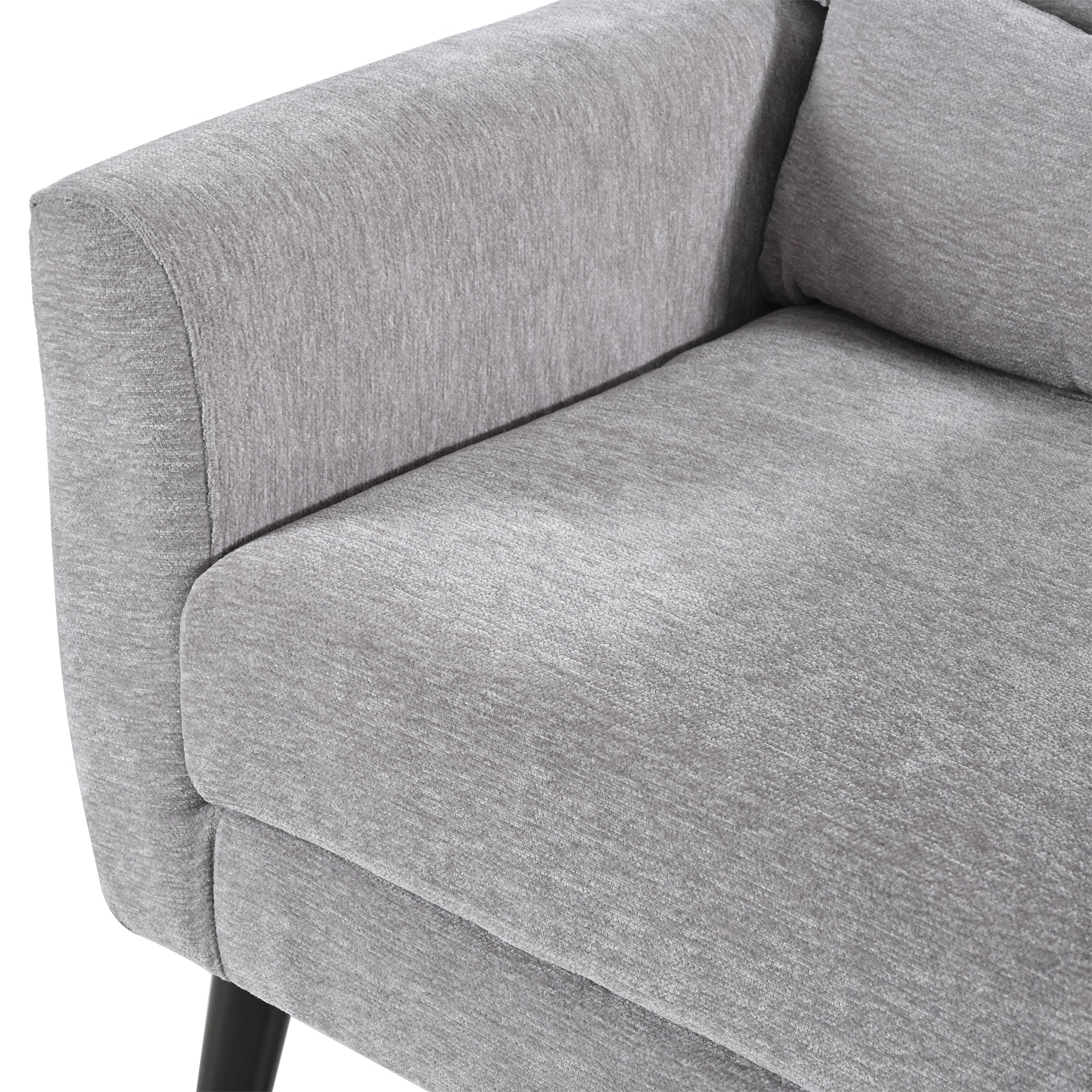 Chenille Accent Chair with Lumbar Pillow — Mid-Century Rubberwood Legs