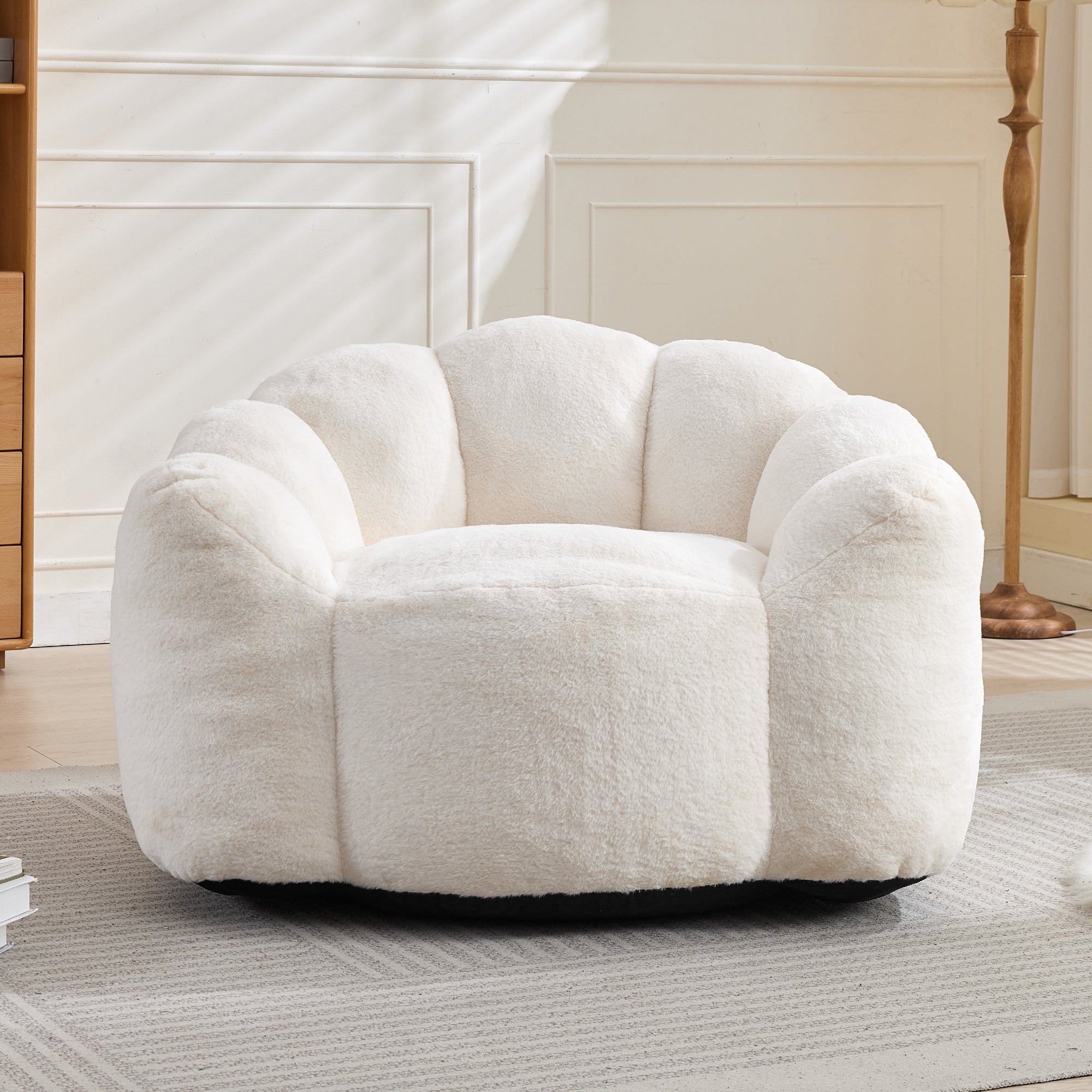 Compression bean bag chair in bedroom setting