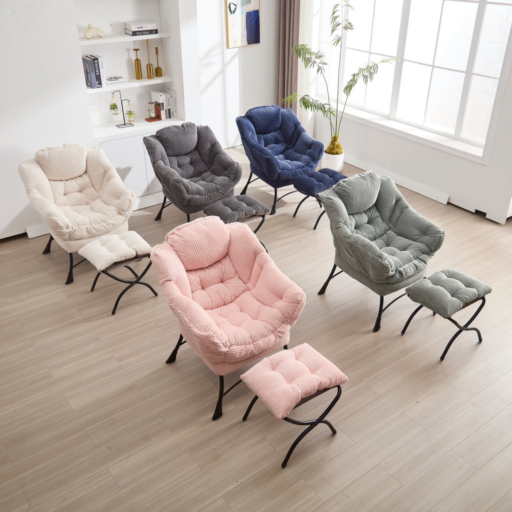 Lazy Lounge Chair with Ottoman — PP Cotton & Side Pocket