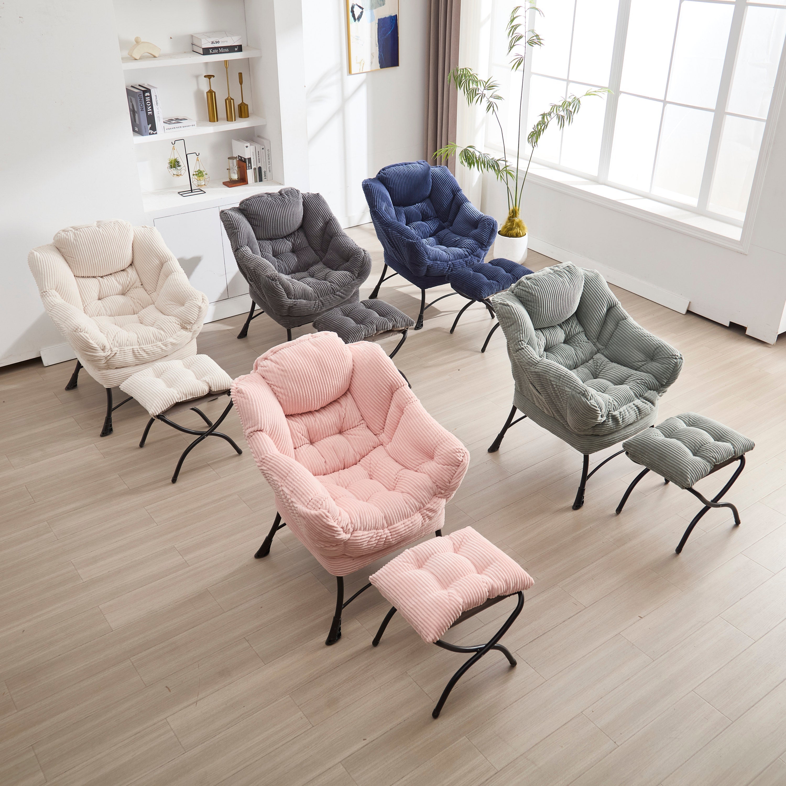 Lazy Lounge Chair with Ottoman — PP Cotton & Side Pocket