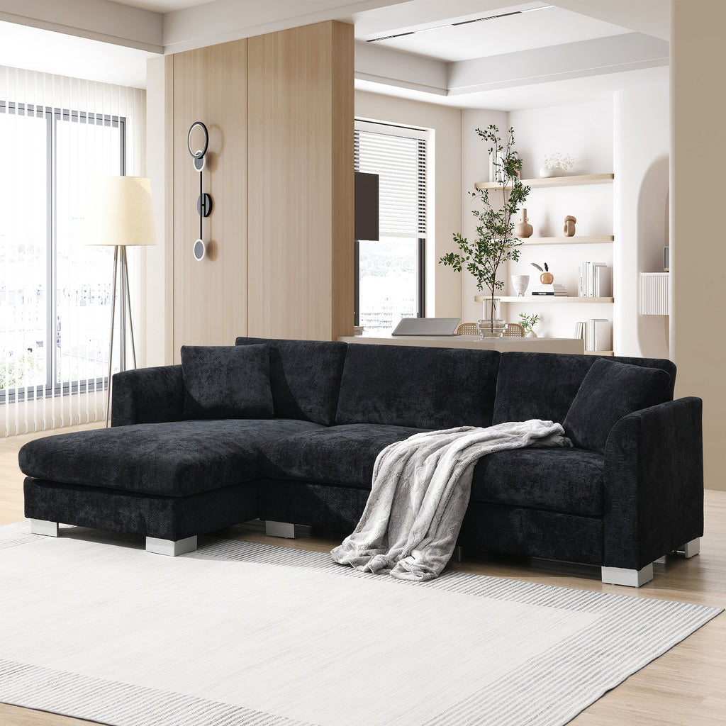 [NEW SKU of N723S6037B]96' Modern Cloud Sectional Sofa, L-shaped Luxury Couch Set with 2 Free pillows, 4-seat Chenille Indoor Furniture with Oversized Chaise for Living Room, Apartment, Office