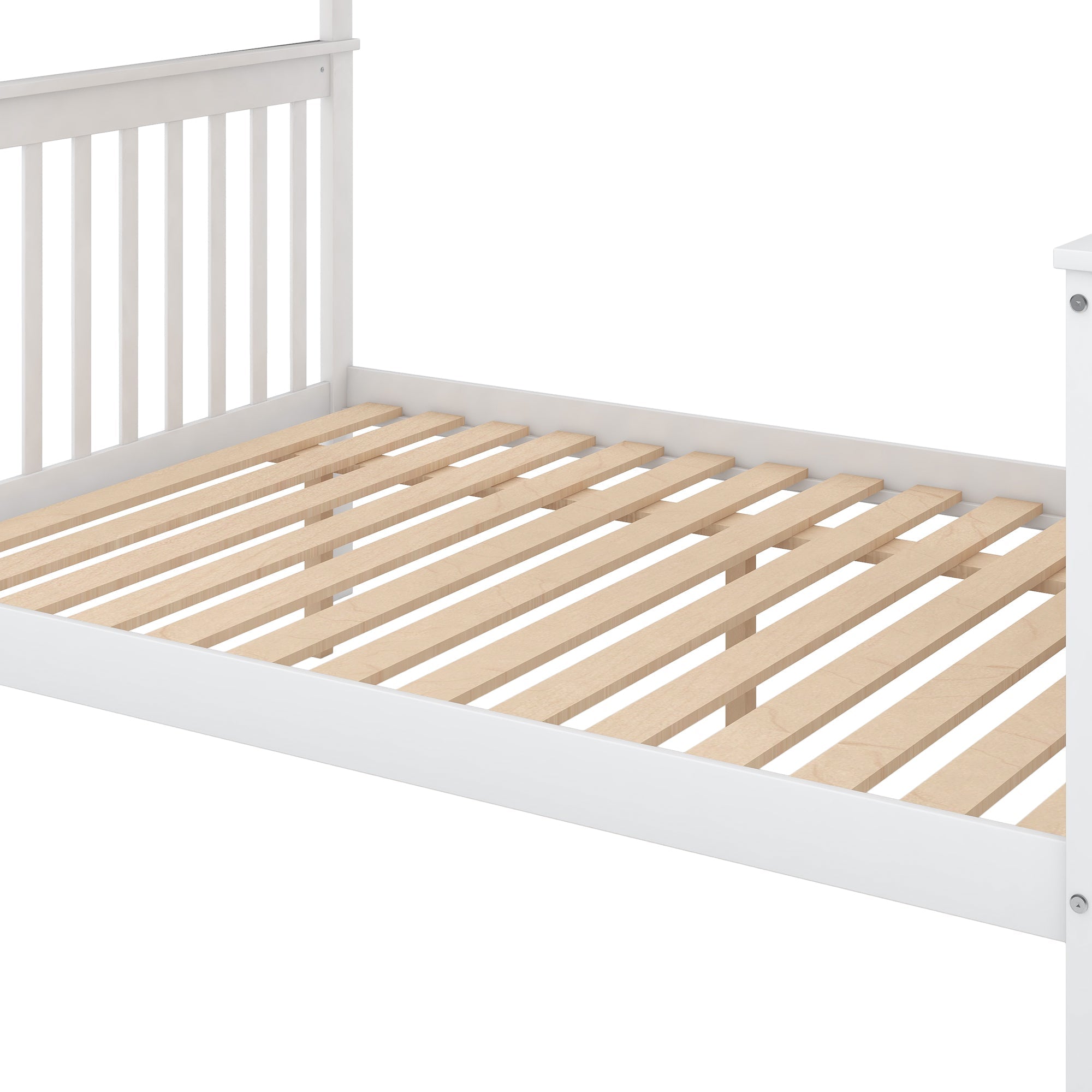 Twin over Full Stairway Bunk Bed with Side Shelves & Storage — Pine Wood