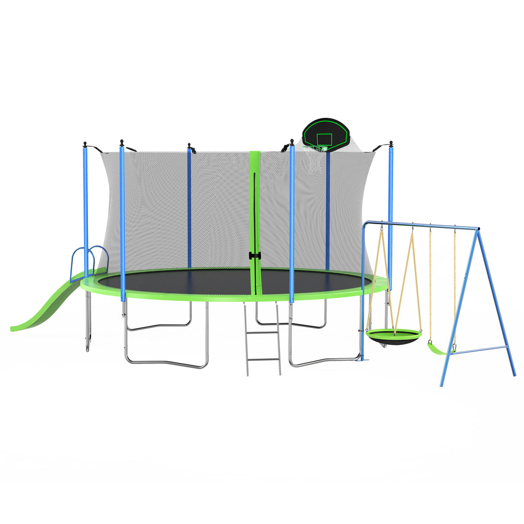 Green trampoline safety enclosure net 360 degree Safeseal system