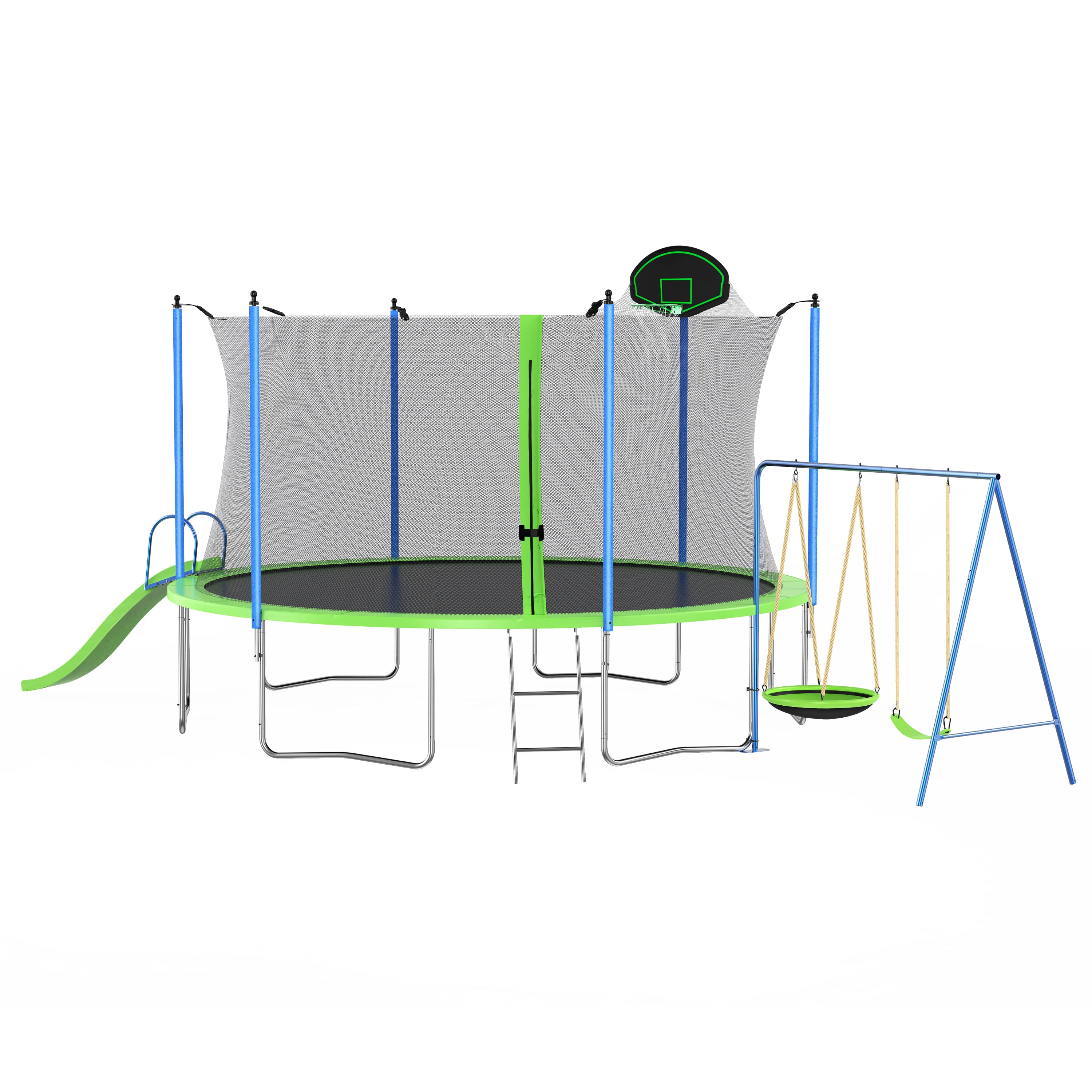 Green trampoline safety enclosure net 360 degree Safeseal system