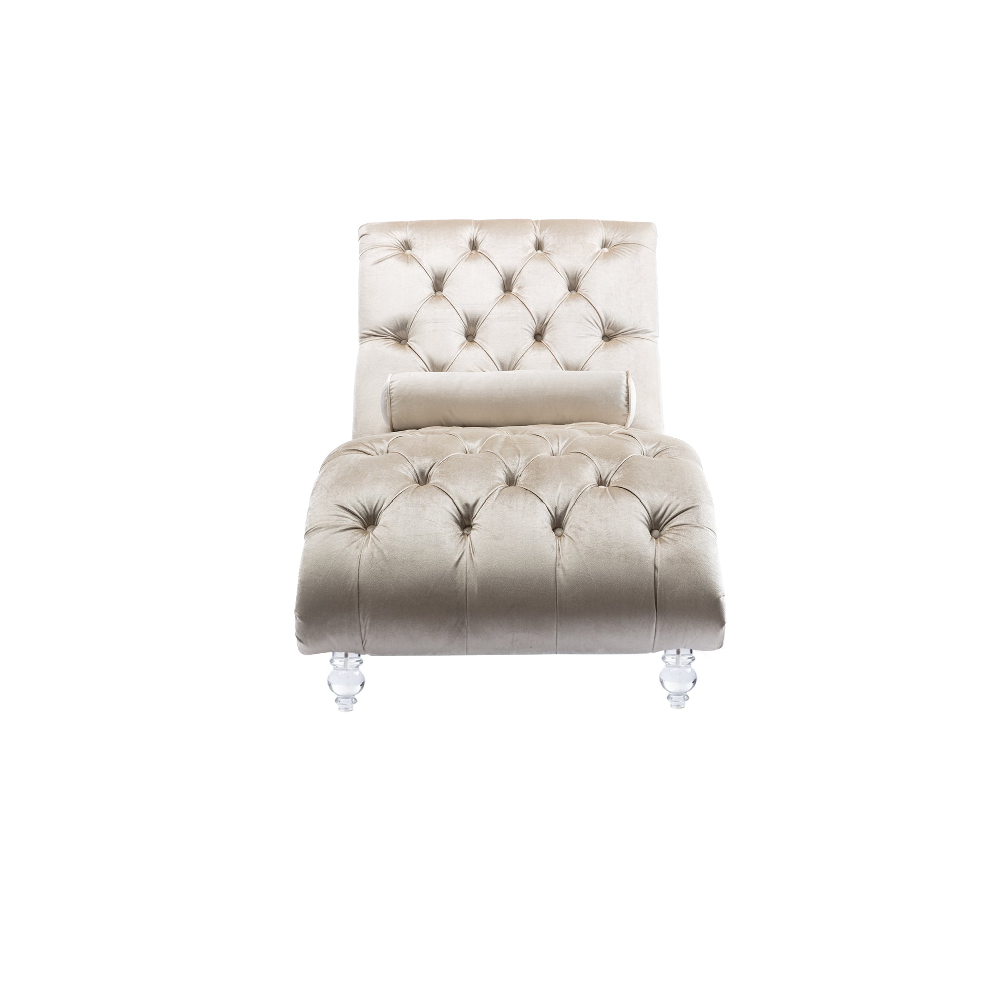 Velvet Chaise Lounge — Button-Tufted with Pillow