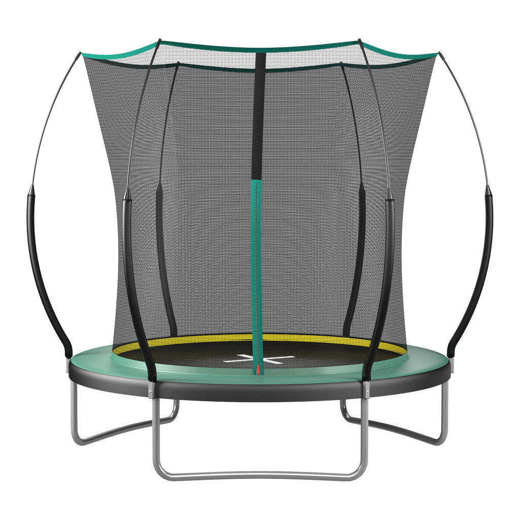 Green 8-foot springfree no-gap trampoline — front view