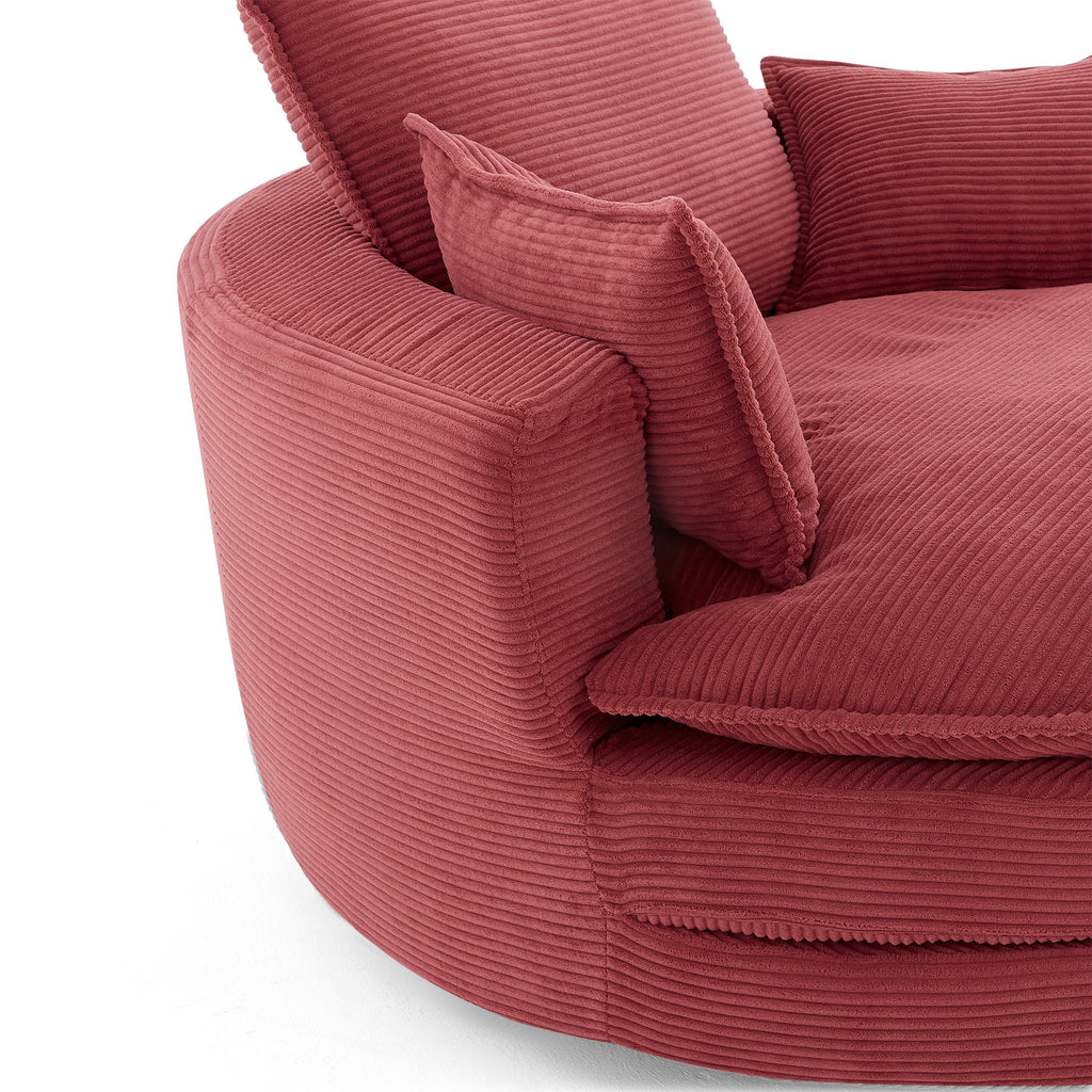 Corduroy Swivel Barrel Chair — 360° with Removable Pillows