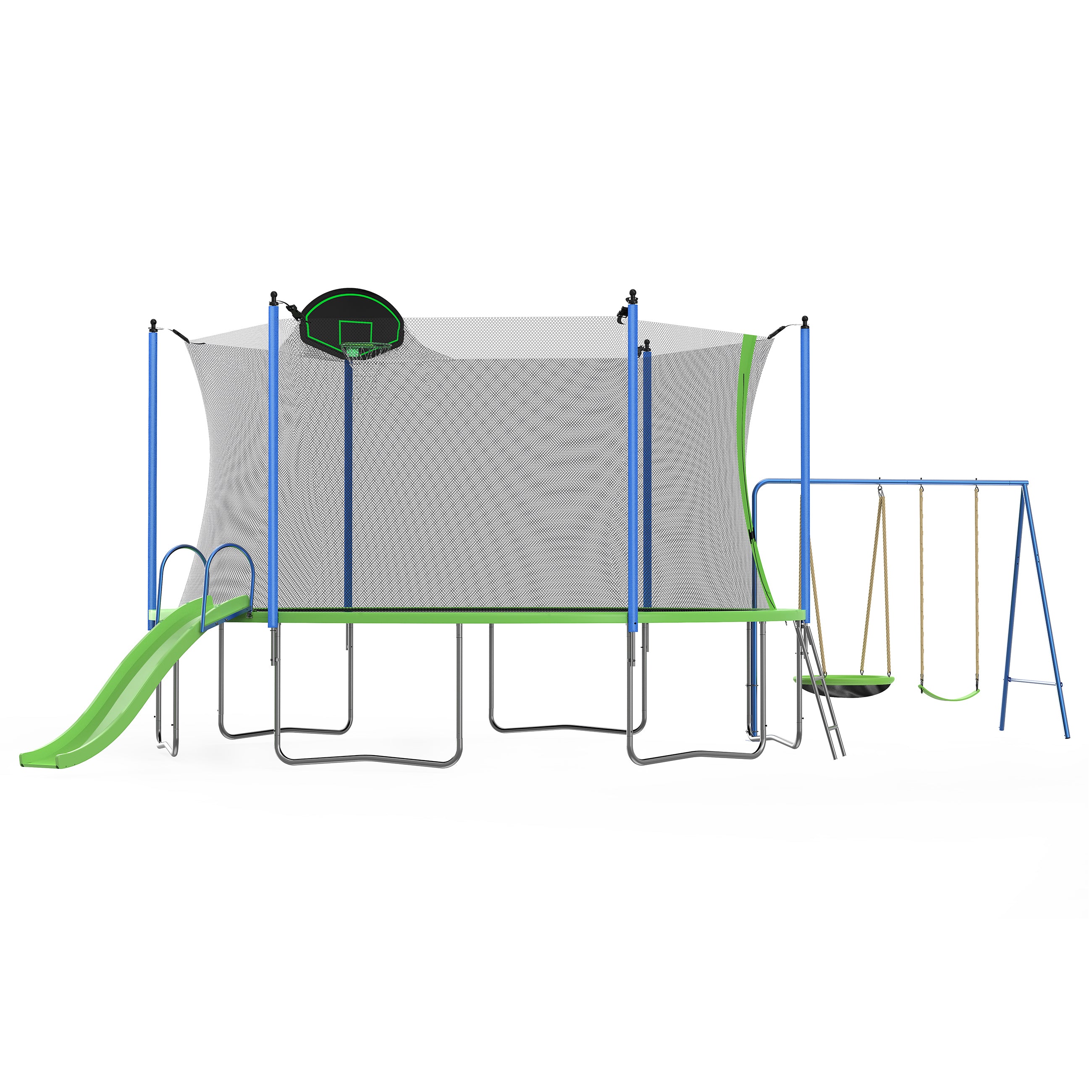 Green trampoline jumping mat 72 galvanized springs detail