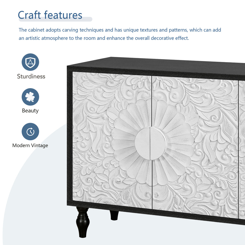 Vintage sideboard back panel cable pass-through detail