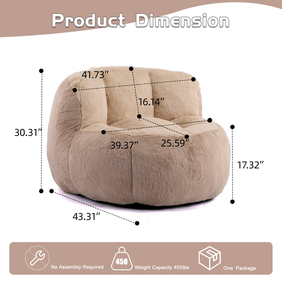 Oversized Bean Bag Chairs,Multicolor Faux Fur Couch Filled with Shredded Sponge,Large Lounger Sofa For Living Room,No Assembly Required , Pink+White+Purple