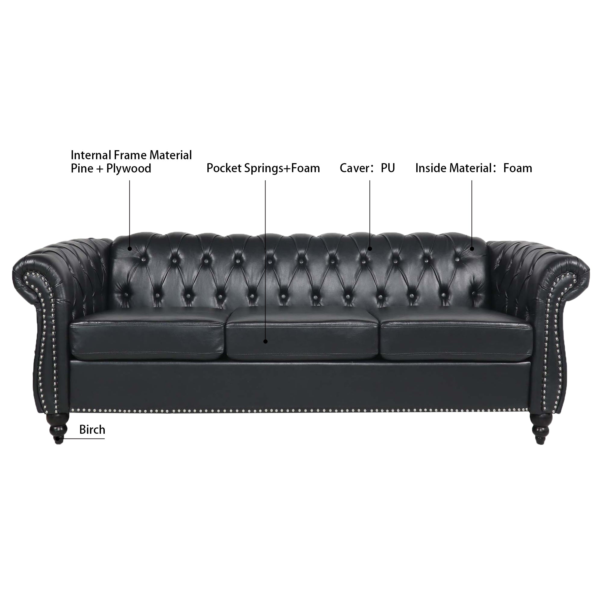 Chesterfield pull buckle tufting detail