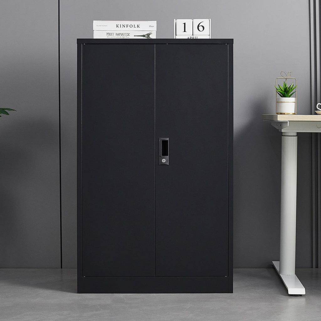 Steel storage cabinet spring-loaded door hinge detail