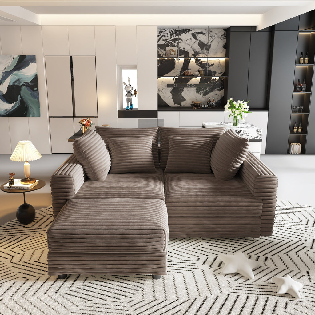 102.4 'Plush Corduroy 4-Seat Sofa,Modern Comfy Upholstered Sofa Cloud Couch,Deep Seat Couches with Soft Pillows and 3 Ottomans,Convertible Sofa Lounge Chair,Black(Old SKU:W1885S00287)