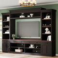Black walnut farmhouse entertainment center — front view