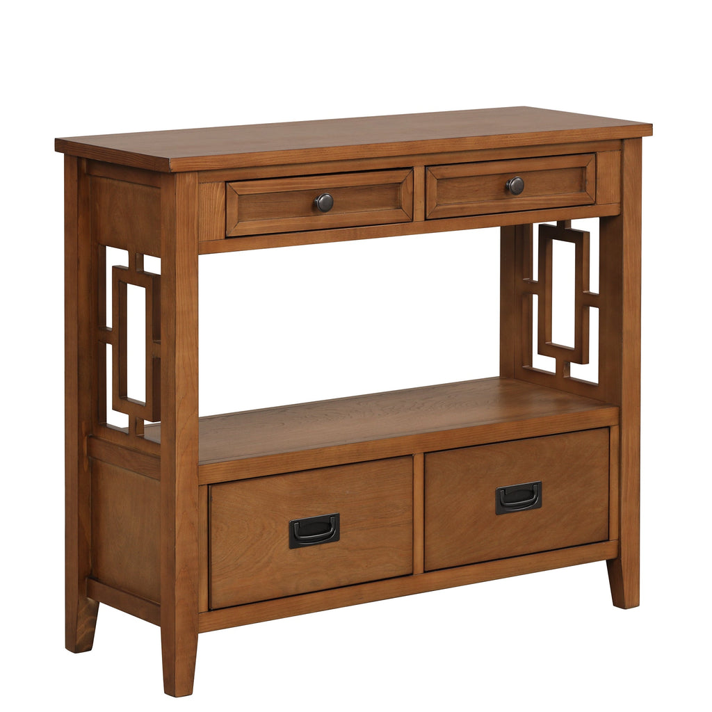 Farmhouse Console Table — 4 Drawers & Open Storage Shelf