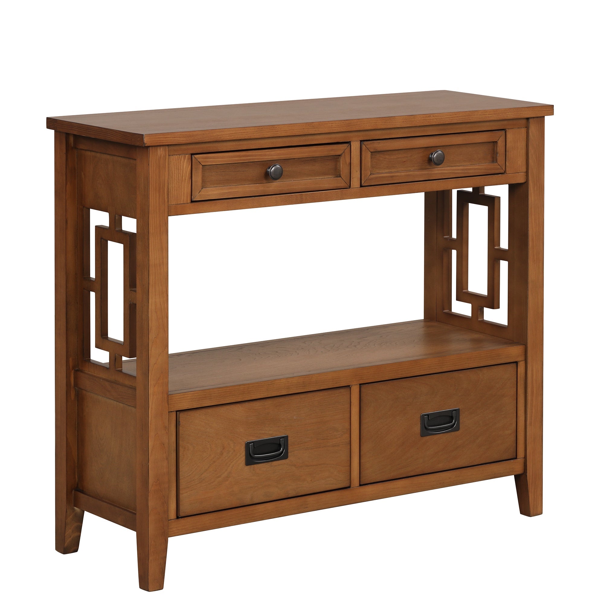 Farmhouse Console Table — 4 Drawers & Open Storage Shelf