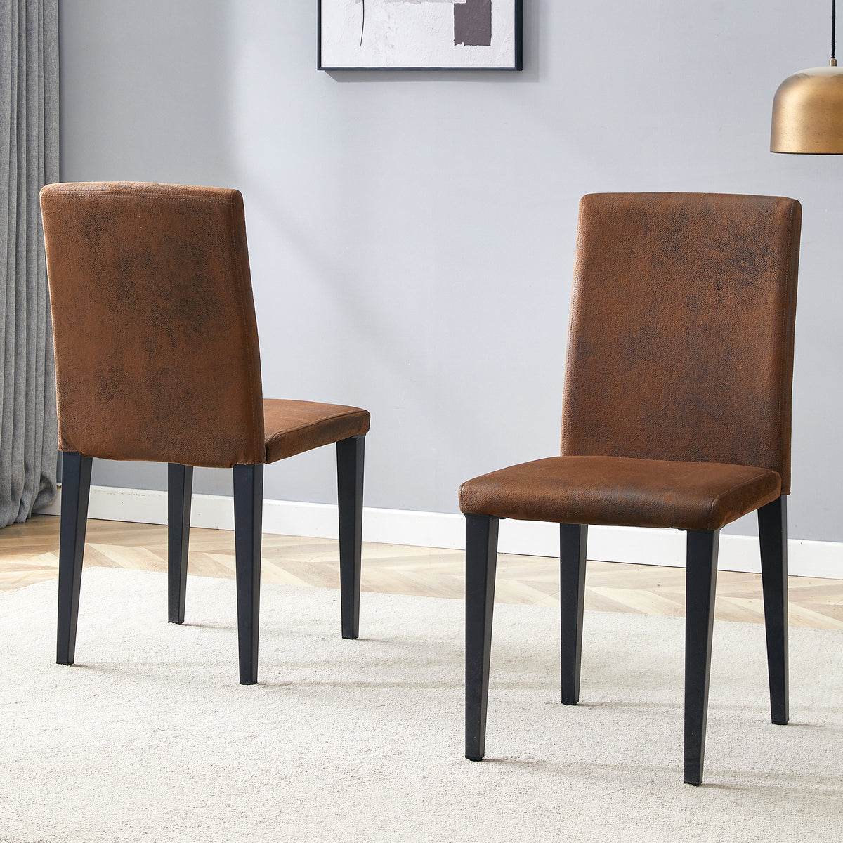 Two brown technology fabric dining chairs, simple and versatile, comfortable and accompanied. Exquisite and versatile dining chairs unlock a comfortable new experience.(Set of 2)W1151P263135