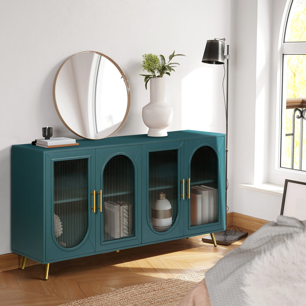4-door Gaussian glass TV console cabinet door front close-up