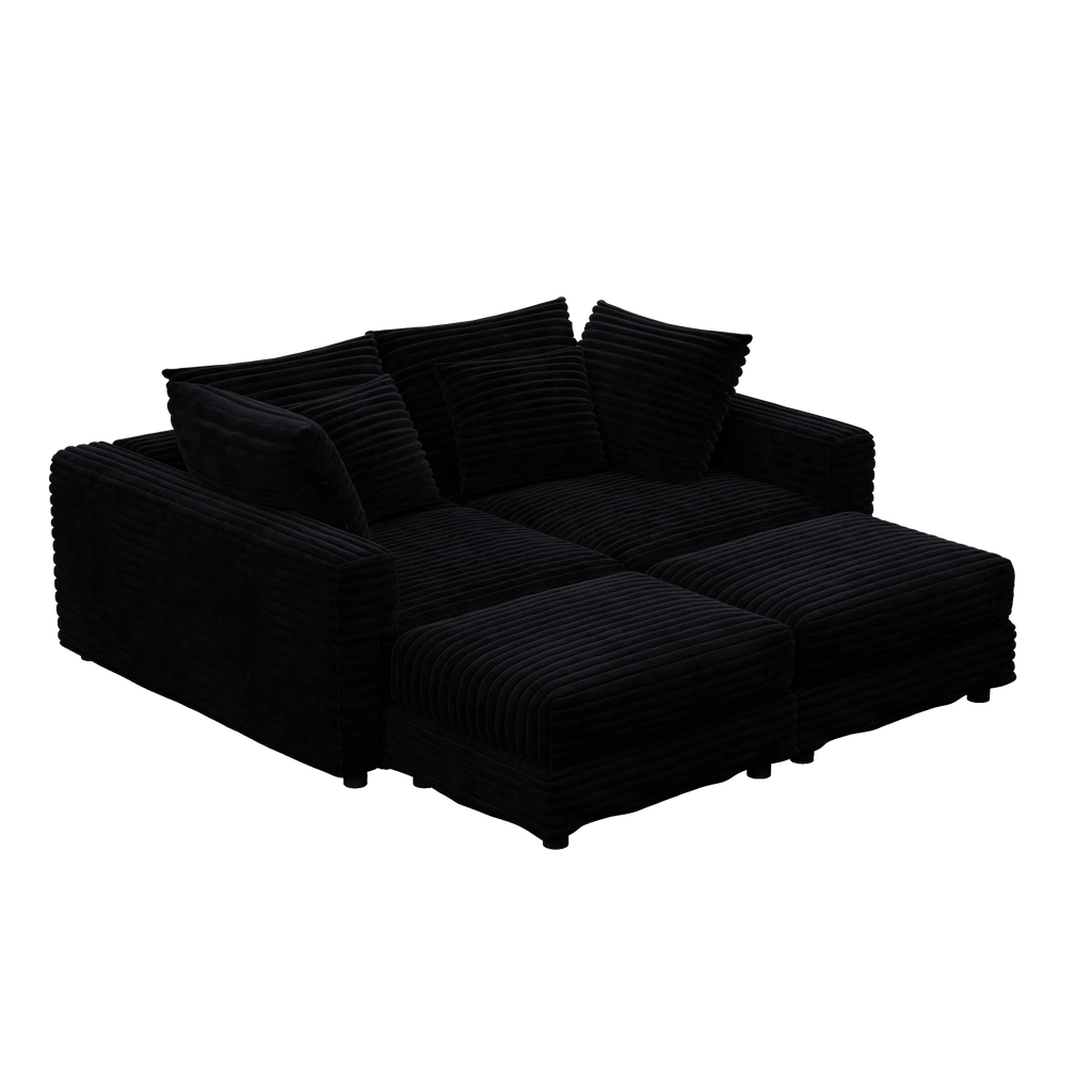 102.4 'Plush Corduroy 4-Seat Sofa,Modern Comfy Upholstered Sofa Cloud Couch,Deep Seat Couches with Soft Pillows and 3 Ottomans,Convertible Sofa Lounge Chair,Black(Old SKU:W1885S00287)