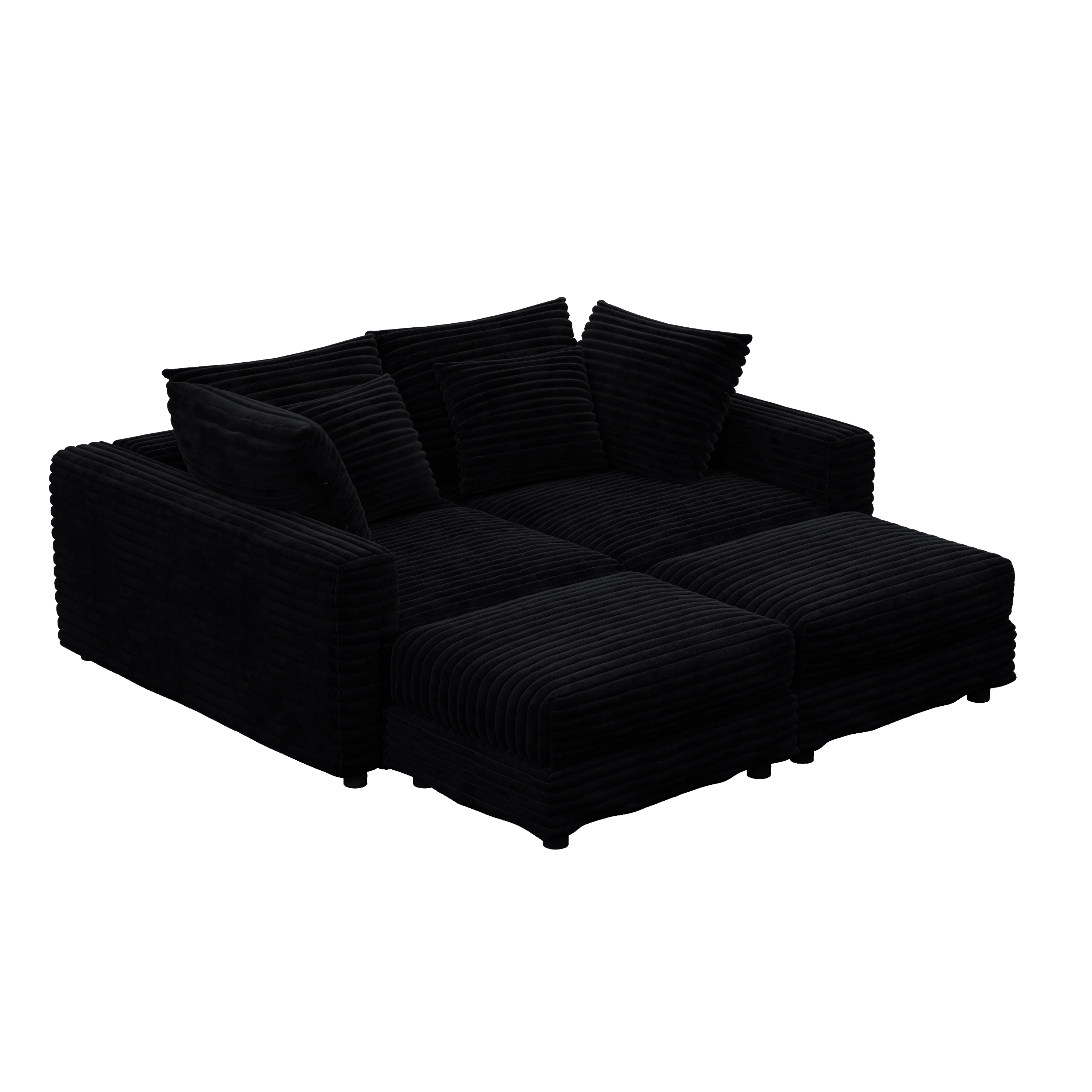 102.4 'Plush Corduroy 4-Seat Sofa,Modern Comfy Upholstered Sofa Cloud Couch,Deep Seat Couches with Soft Pillows and 3 Ottomans,Convertible Sofa Lounge Chair,Black(Old SKU:W1885S00287)